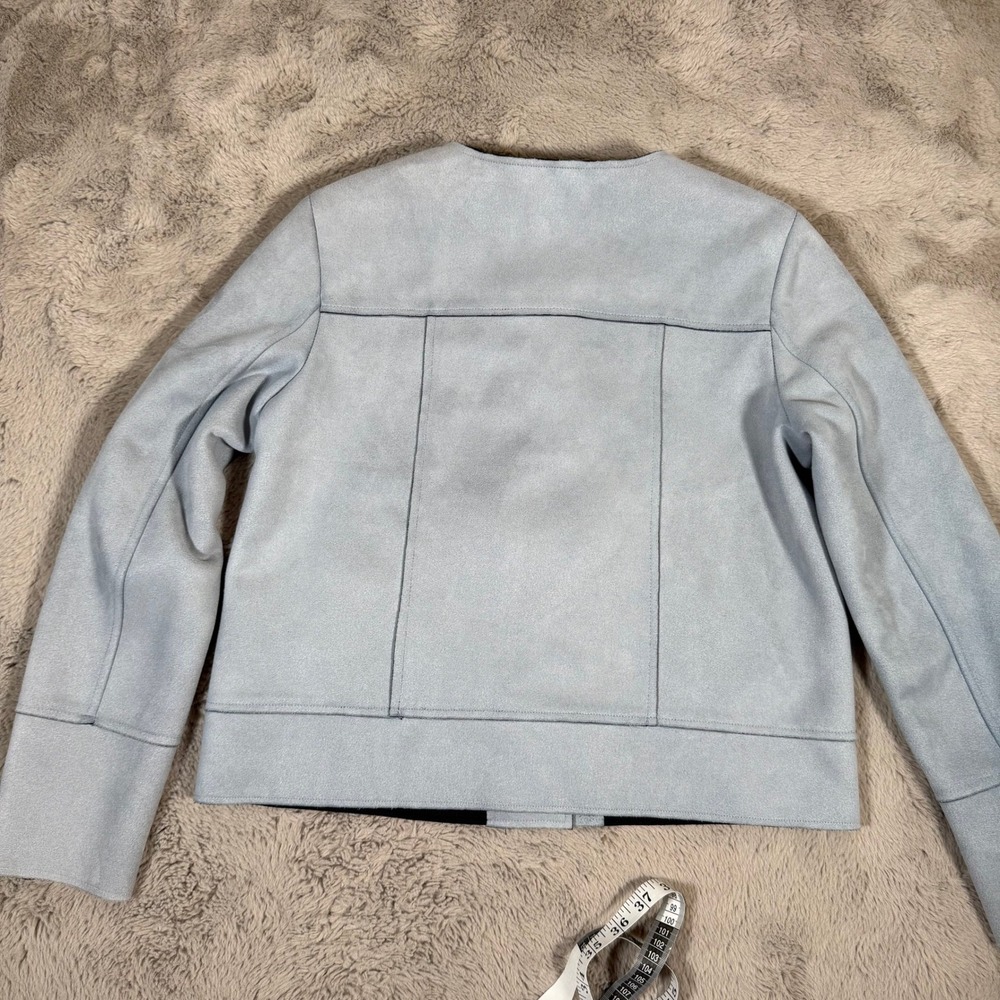 Zara Basic Jacket Faux Suede Collarless Button Up… - image 5
